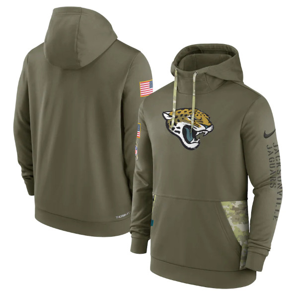 Men's Jacksonville Jaguars 2022 Olive Salute to Service Therma Performance Pullover Hoodie